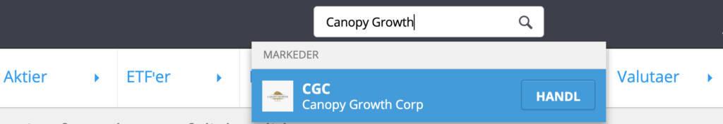 Søg efter Canopy Growth aktier