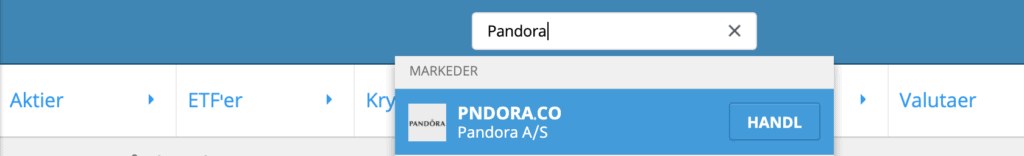 Søg efter Pandora aktier på eToro.