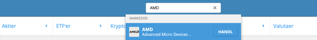 Søg efter AMD aktier på eToro