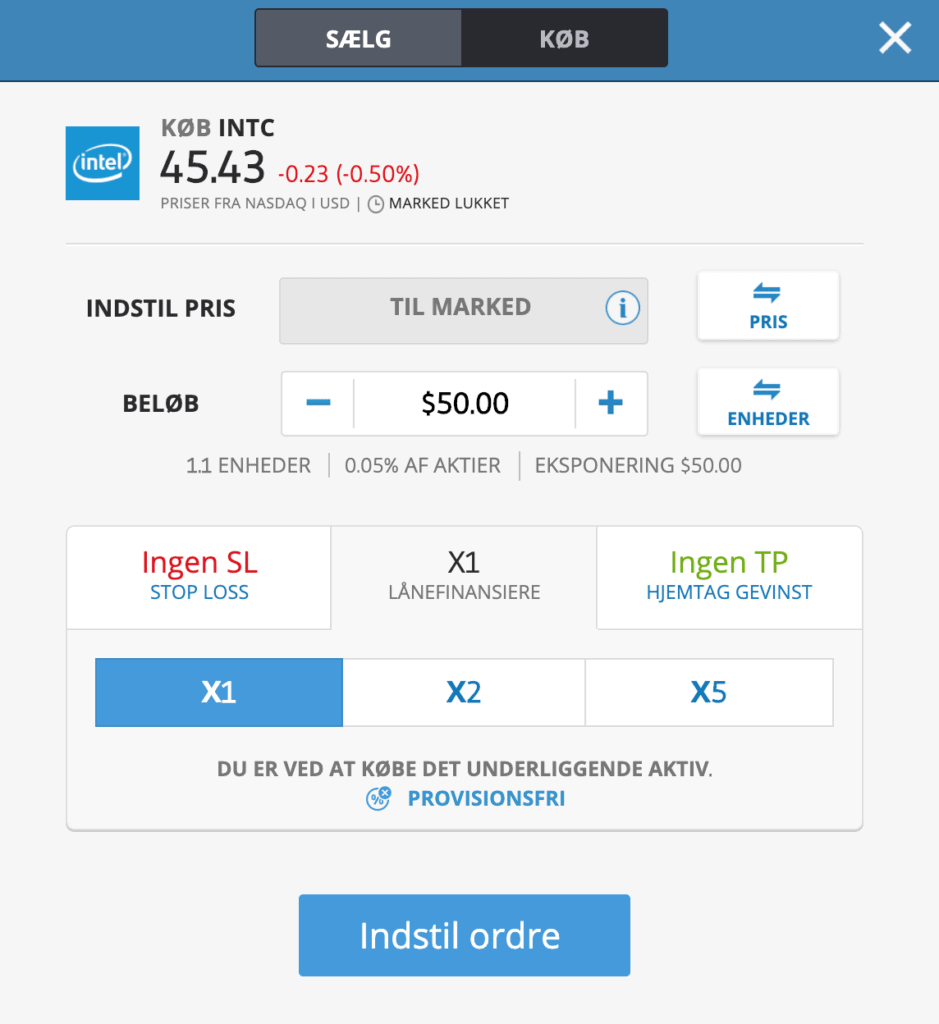 Køb Intel aktier til 0 kr. i kurtage på eToro.