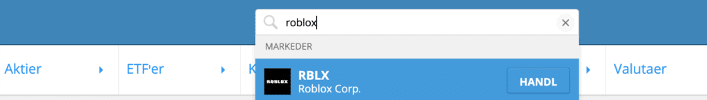 Søg efter Roblox aktier på eToro