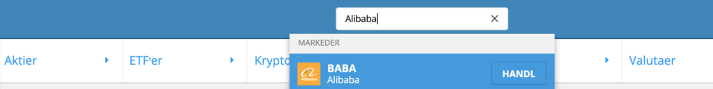 Søg efter Alibaba aktier på eToro.