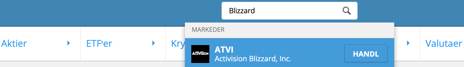 Soeg Blizzard Aktier