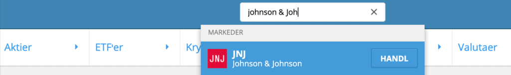 Søg efter Johnson & Johnson aktier på eToro