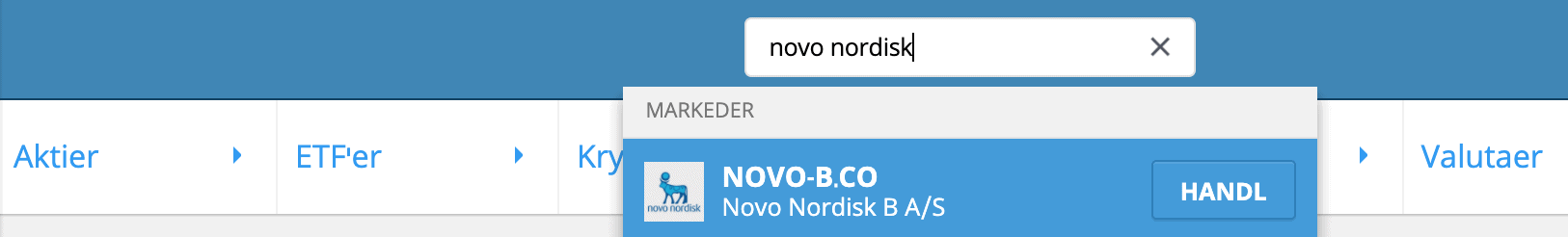 Søg efter Novo Nordisk aktier på eToro