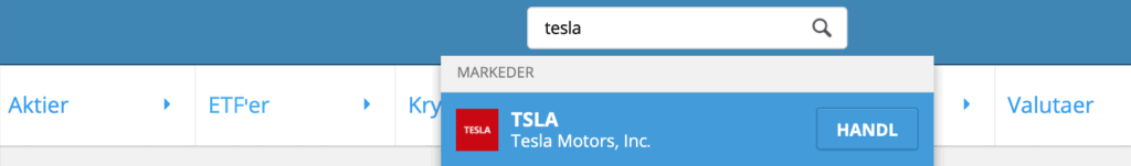 Søg efter Tesla aktier.