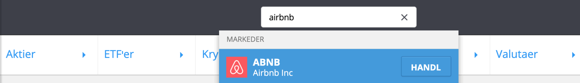 Søg efter AirBnB aktier på eToro