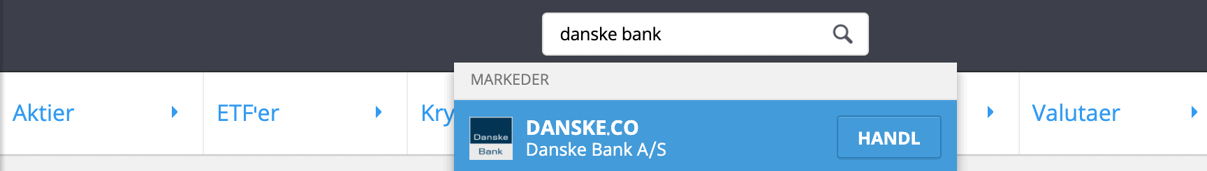 Søg efter Danske Bank aktier