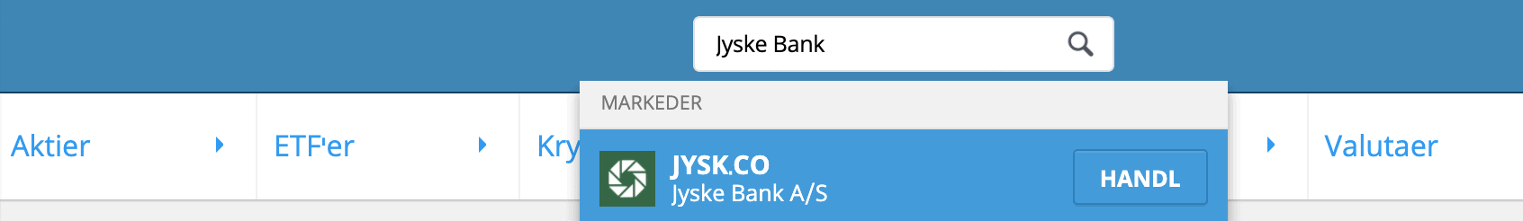 Søg efter Jyske Bank aktier