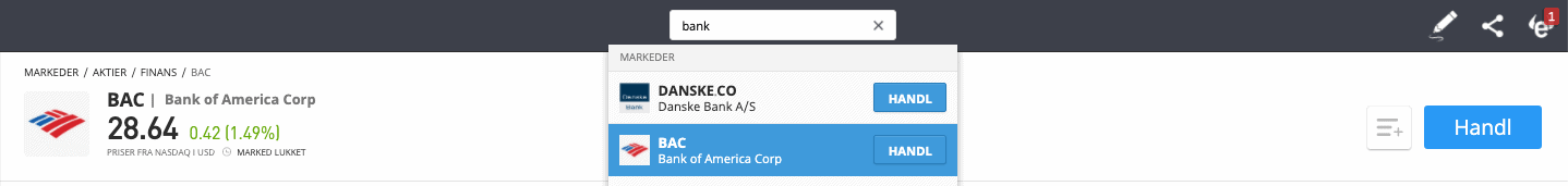 Søg efter Bank of America