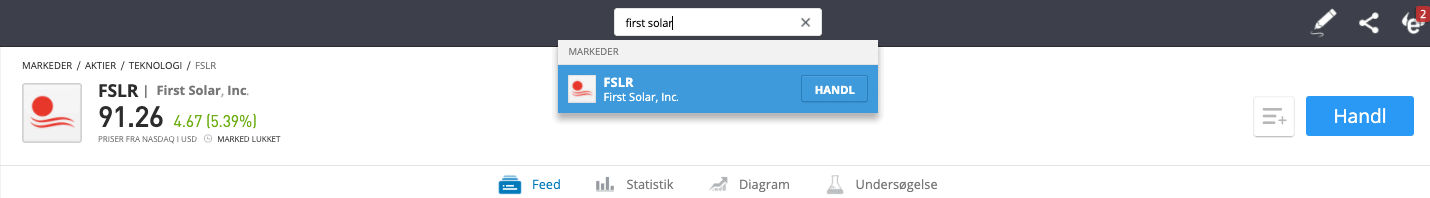 Søg efter First Solar aktier