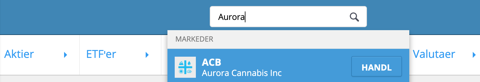 Søg efter Aurora aktier på eToro.