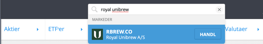 Søg efter Royal Unibrew aktier