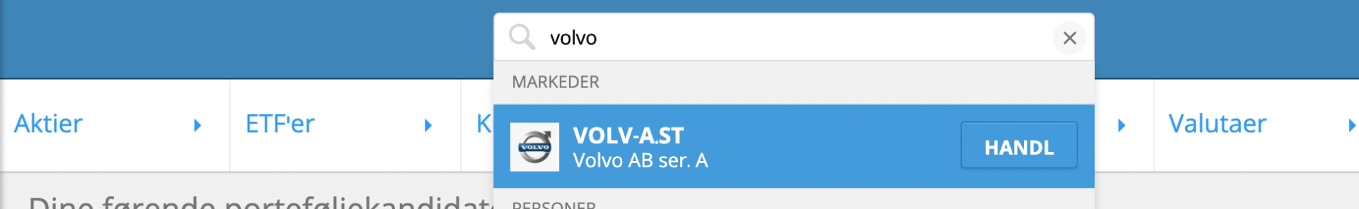 Søg efter Volvo aktier på eToro.