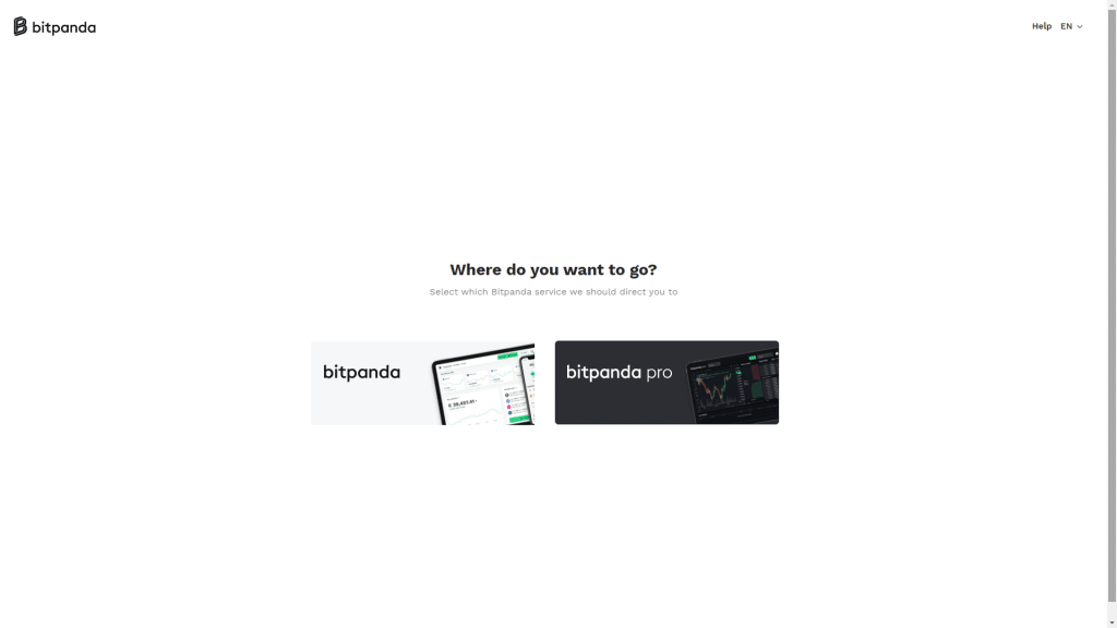 Vælg mellem Bitpanda og Bitpanda Pro.
