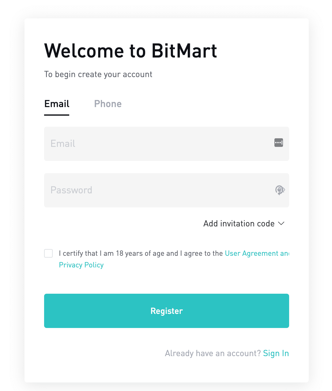 Bitmart Udfyld Info