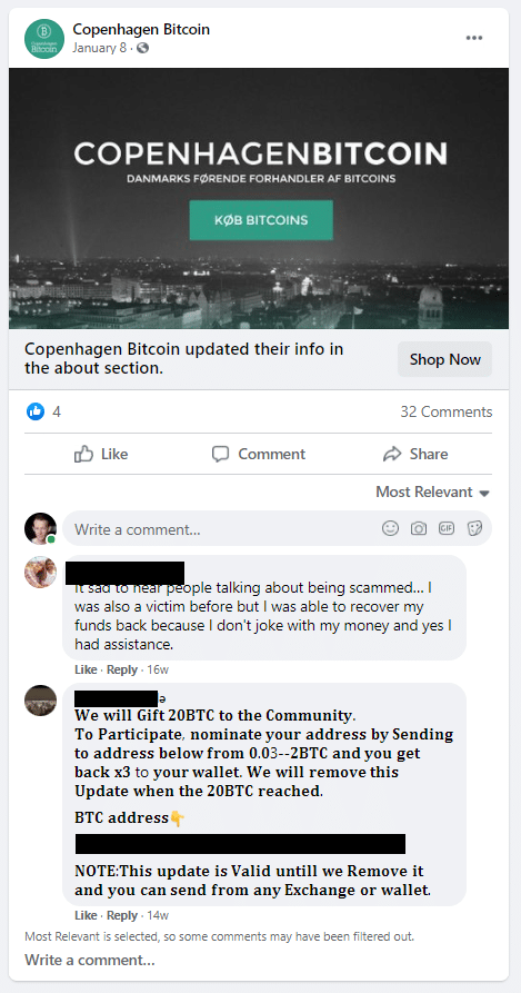 Copenhagen Bitcoin support på deres Facebook side.