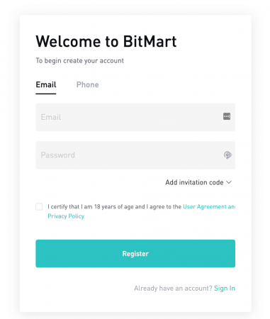 Bitmart - udfyld info