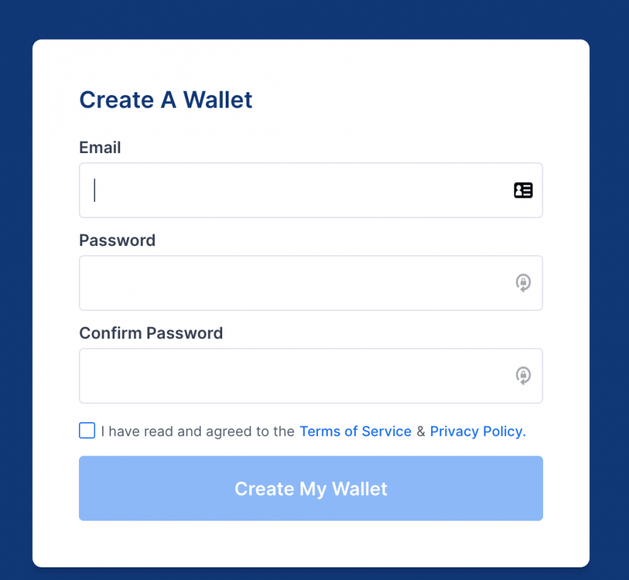 Udfyld dine informationer så du kan få en wallet til dine bitcoins.